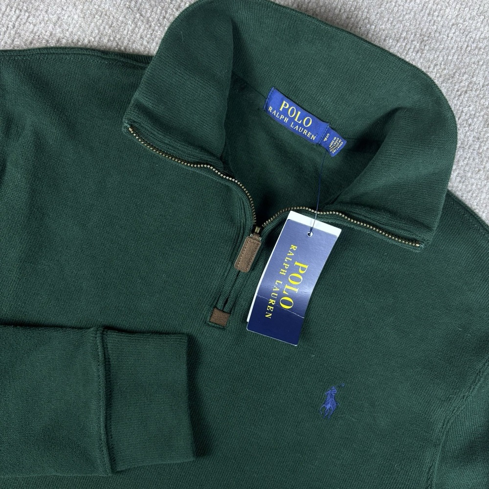NWT Polo Ralph Lauren Quarter Zip Pullover Sweater Green Blue Pony Small